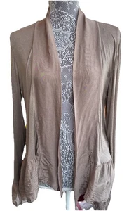 Piazza Del Tempio italienische halbtransparente Seide Schößchen Strickjacke dunkel taupe kaffee groß - Bild 1 von 8