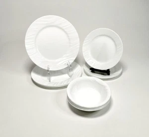 Corelle White Swept Waves 4 Dinner Plates, 4 Salad Plates, 4 Bowls 12 pcs total - Picture 1 of 17