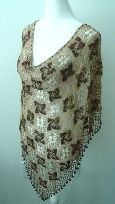Gorgeous BEADED SHAWL Triangular Beige Brown Women's Size-57x40x40" - Image 1 of 4