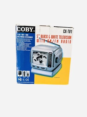 Vintage Tv Television Am Fm Radio Coby B&W Portable Battery Operated 5” Cx-tv1 - Image 1 of 4