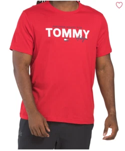 NWT Tommy Hilfiger Men's Short Sleeve print logo Tee T-Shirt Mahogany Size Large - Picture 1 of 5