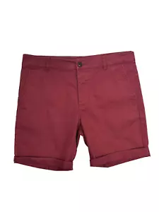 Assos Mens Chino Shorts Red Cotton Blend Turn Up Hem Mid Rise Button Fly Size 30 - Picture 1 of 17