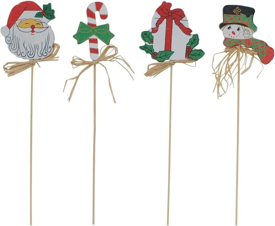 Christmas Yard Garden Stake Flower Pot Decoration Set of 4, Santa Claus Candy Ca - Image 1 of 4