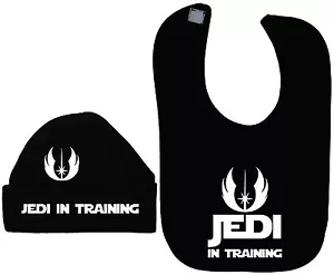 Jedi in Training Baby Fütterung Lätzchen & Beanie Mütze, Kappe Neugeborene - 12m Star Wars Geschenk - Bild 1 von 6