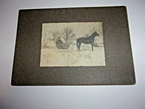 ANTIQUE PHOTOGRAPH - DISTINQUISHED MAN IN SLEIGH DRAWN BY A HORSE - WINTER SCENE - Picture 1 of 5