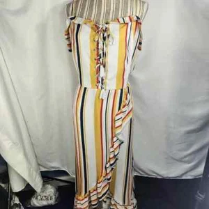 Fashion to Figure Multi Stripe Adjustable Strap Ruffle Maxi Dress Plus Size 2=2X - Picture 1 of 11