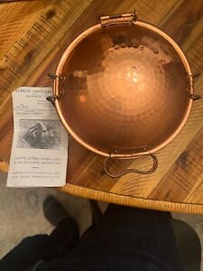 Cataplana Hammered Copper Steamer Tin Lined Pan Portugal Hinged & Locks 9" Dia.