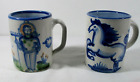 2 Vintage Ma Hadley Pottery Stoneware Coffee Cup Mugs  Galloping Horse / Farmer