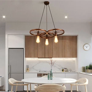 Vintage Industrial 3 Way Ceiling Light Wheel Pendant Light Chandelier Retro Lamp - Picture 1 of 29