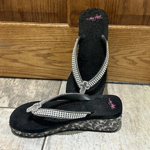 Blazin Roxx Flip Flops Women's 10 Black sequins Bling Cross Western Cowgirl Fair - Picture 1 of 15