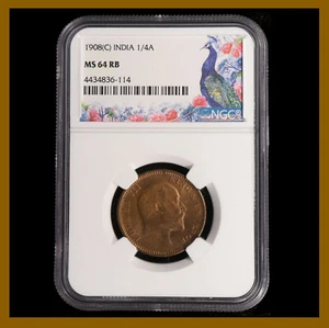 British India 1/4 Anna, 1908 (C) Calcutta NGC MS 64 RB King Edward VII - Picture 1 of 2