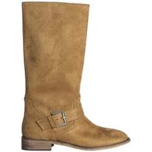 Stivali Corina biker in camoscio camel morbido liscio punta tonda fibbia argento - Foto 1 di 3