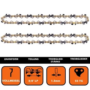 2 Sägeketten 3/8 55TG 1,3mm 40cm kompatibel mit Stihl E10 E14 E140 E160 E180 - Picture 1 of 12