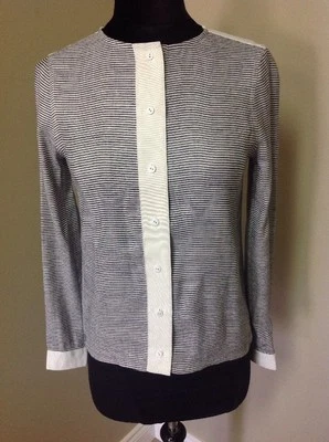 Blusa Camisa Top Para Mujer J Brand Blanca+Azul Marino Rayas Mezcla de Lino Manga Larga XS Foto 1 de 4