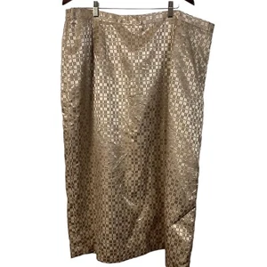 Women's Plus Size 24W Midi Skirt Gold Metallic Geometric Print Squares Formal - Picture 1 of 5