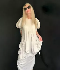 Linen Kaftan Dress With Draped Pockets - Picture 1 of 12