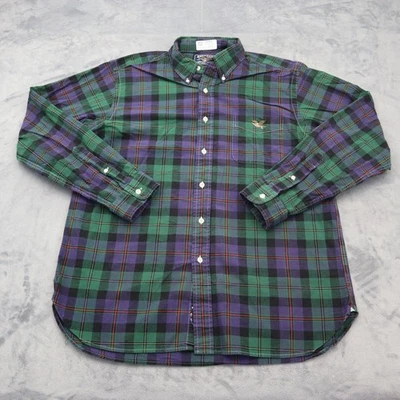 Camisa masculina American Living grande azul manga longa botão para cima casual verde xadrez - Imagem 1 de 4