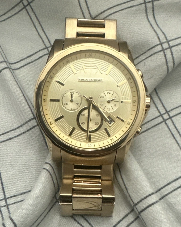 ARMANI EXCHANGE, AX2099, vestido de hombre, cronógrafo, acero inoxidable, tono dorado, esfera dorada, 50 m Foto 1 de 2