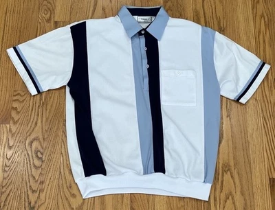 Vtg 80s Classics by Palmland Banded Bottom Polo Shirt Sz L Blues/White **READ** - Image 1 of 4