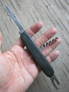 BERTRAM SOLINGEN CAN OPENER CORKSCREW KNIFE, BLACK, RARE, VINTAGE/ANTIQUE - Picture 1 of 20