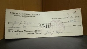 VINTAGE 1914 CHEMUNG SILVERBOW NATIONAL BANK BUTTE MONT CHECK CASHED - Picture 1 of 2