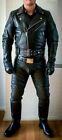 Men's Real Cowhide Black Leather Double Zip Quilted Biker Trouser/Pants