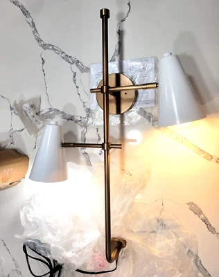 Kichler Sylvia 2 Light Wall Sconce Lamp in White / Natural Brass - Plug OR Wired - Image 1 of 4