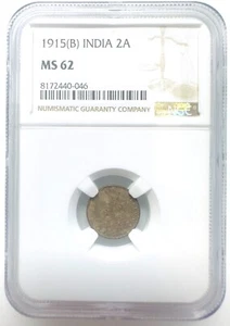 1915(B) India British Silver 2 Annas-George V Type II NGC MS62-Silver (.917) - Picture 1 of 4