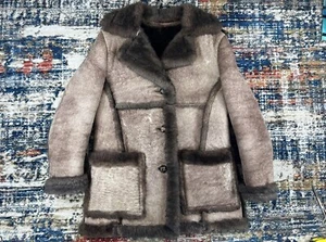 Vtg Schott NYC Sportswear Fur Lined Leather Coat Two-Tone Brown USA Womens Sz 14 - Picture 1 of 16