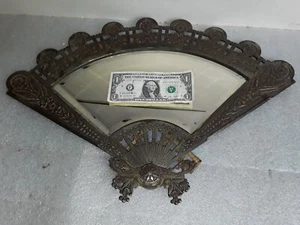 vtg Art Nouveau fan shape wall hanging AND desktop easel mirror Victorian flower - Picture 1 of 8