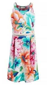 Monteau Big Girls Embellished Tropical Floral Print Scuba Dress-M (10) or L (12) - Picture 1 of 4