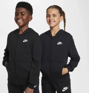 NWT Nike Sportswear Club Fleece Big Kids Sz LARGE Black Full Zip Hoodie Boy Girl - Picture 1 of 11
