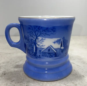 Currier & Ives Kaffeebecher Tasse The Farmer’s Home in Winter blau & weiß - Bild 1 von 12