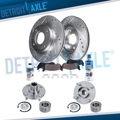 Front DRILLED Rotor Ceramic Brake Pad Wheel Bearing Hub for 2008-2011 Ford Focus - Image 1 of 4