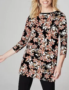 J Jill Wearever Collection Damen Tunika Petites Größe XS schwarz botanisch Blumen - Bild 1 von 12