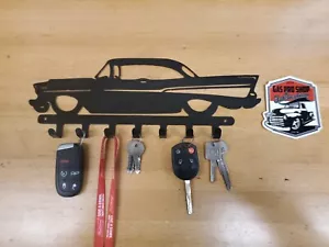 1957 Chevy Metal Wall Art Plasma Cut Mancave Key Fob Holder Chain Belair Tri... - Picture 1 of 1