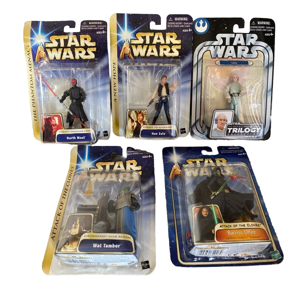 LOTE DE 5 FIGURAS STAR WARS Darth Maul Han Solo Lobot Wat Tambor Barriss Offee Foto 1 de 4