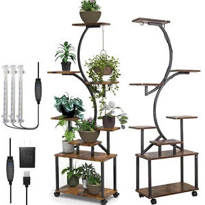 Indoor Plant Stand with Grow Lights 8 Tiered 61" Tall Wheels Plant Stands Tower - Picture 1 of 15
