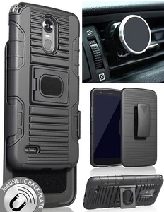BLACK CASE + BELT CLIP HOLSTER + MAGNETIC CAR MOUNT FOR LG STYLO 3 STYLUS-3 - Picture 1 of 11
