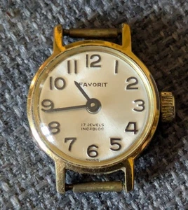 VINTAGE 17 JEWELS FAVORIT G10 GOLD PLATED CASE WIND-UP LADIES WATCH/WORKING - Picture 1 of 4