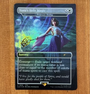 Yuna’s Holy Magic, R 1868, NM Foil, MISCUT, MTG Final Fantasy Secret Lair, Error - Image 1 of 2