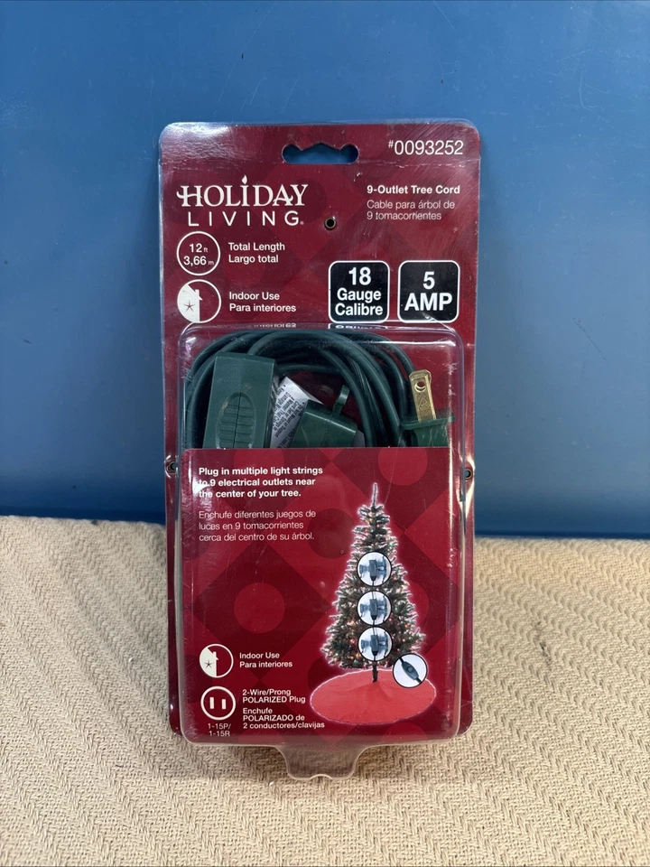 9 Outlet TREE CORD 12' Length Holiday Living 18 Gauge 5 AMP NEW 93252 - Image 1 of 4