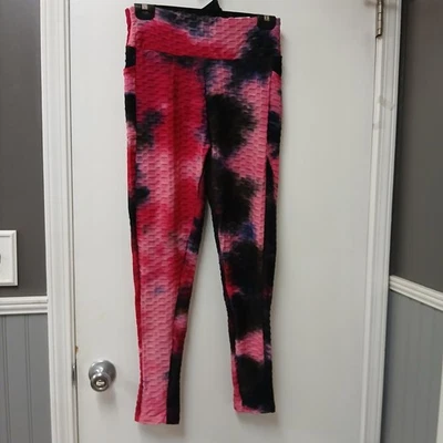 OTOS Womens Textured Scrunch Butt Booty Lift Yoga Leggings Sz 1XL Tie Dye Pink  - Image 1 of 4