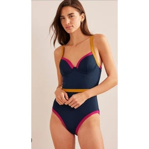 Boden One Piece Swimsuit 34A Navy Pink Yellow Colorblock New with Tags - Picture 1 of 9