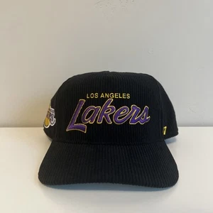 ‘47 Brand Los Angeles LA Lakers Black Corduroy Cord Hitch Snapback Black Hat Cap - Picture 1 of 6