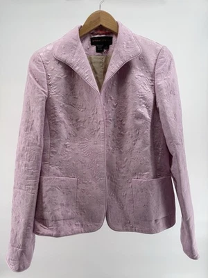 Nina McLemore 粉色纹理丝绸混纺夹克外套 4 码美国制造 — 第 1/4 张图片