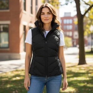 Kenneth Cole Reaction schwarze gefütterte Daunenweste Damen Medium Reißverschluss vorne - Bild 1 von 8