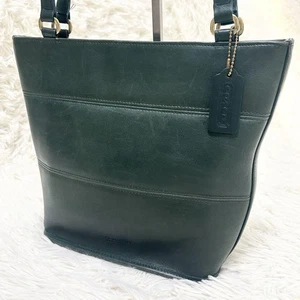 [Near Mint] COACH 9098 Green Leather shoulder bag tote bag Vintage From Japan - Picture 1 of 19