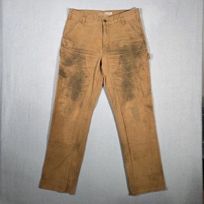 Брюки мужские Carhartt 34x34 коричневые с двойным коленом прочные гибкие удобные рабочая одежда - Изображение 1 из 4