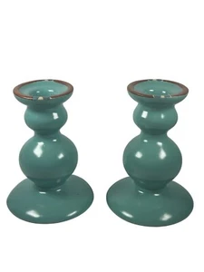"Juego de 2 soportes para candelabros de cerámica turquesa Dansk Mesa de 5 1/4"" de alto suroeste" - Imagen 1 de 7